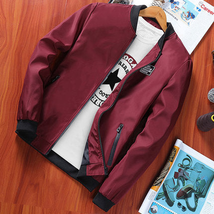 Men's Slim-Fit Stand Collar Jacket - Thick Polyester Casual Top (4 Colors)