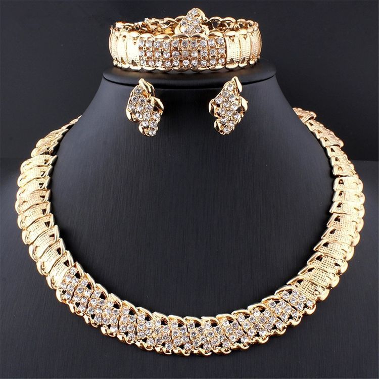 Elegant Gold Alloy Jewelry Set – Fancy Necklace & Earrings for Wome