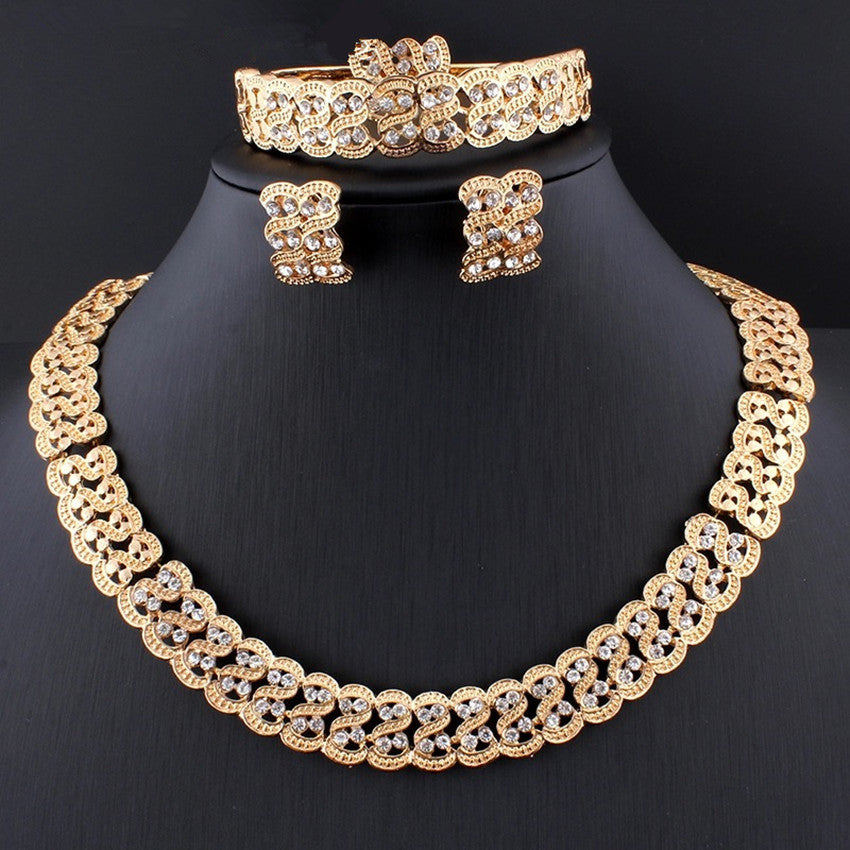 Elegant Gold Alloy Jewelry Set – Fancy Necklace & Earrings for Wome