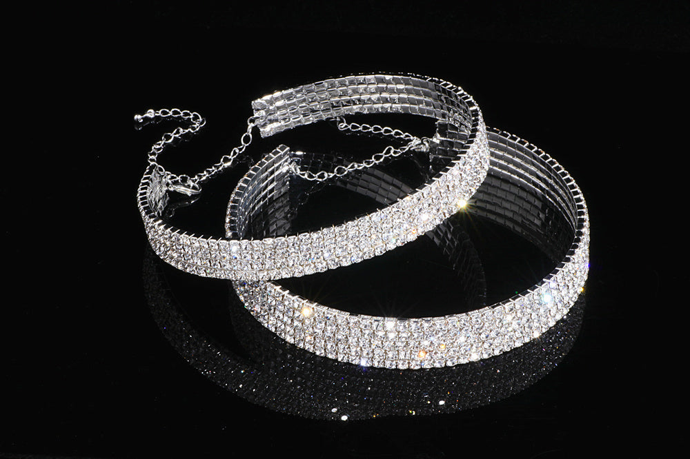 Sparkling Diamond Choker Set – 3-Piece Rhinestone Necklace, Bracelet & Earrings for Women