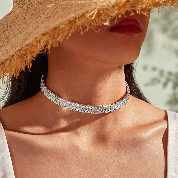 Sparkling Diamond Choker Set – 3-Piece Rhinestone Necklace, Bracelet & Earrings for Women