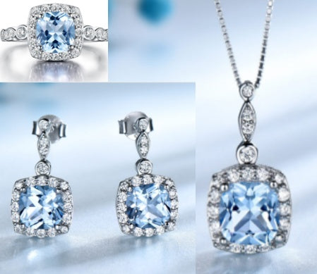 Elegant S925 Sterling Silver Blue Topaz Jewelry Set – Necklace, Earrings & Bracele