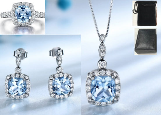 Elegant S925 Sterling Silver Blue Topaz Jewelry Set – Necklace, Earrings & Bracele