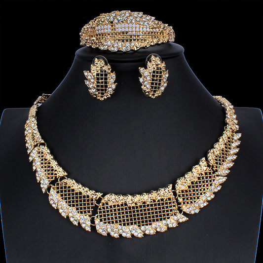 Elegant Gold Alloy Jewelry Set – Fancy Necklace & Earrings for Wome