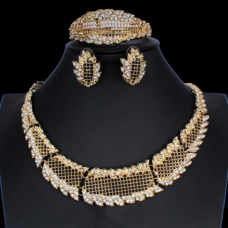 Elegant Gold Alloy Jewelry Set – Fancy Necklace & Earrings for Wome