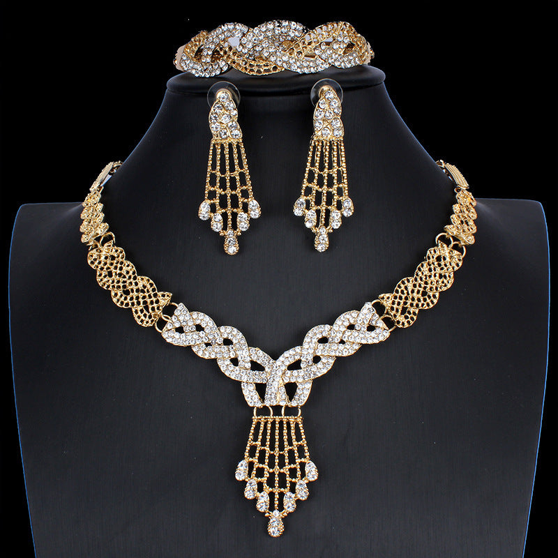 Elegant Gold Alloy Jewelry Set – Fancy Necklace & Earrings for Wome