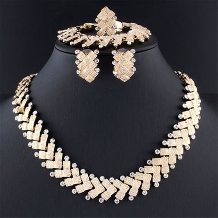 Elegant Gold Alloy Jewelry Set – Fancy Necklace & Earrings for Wome