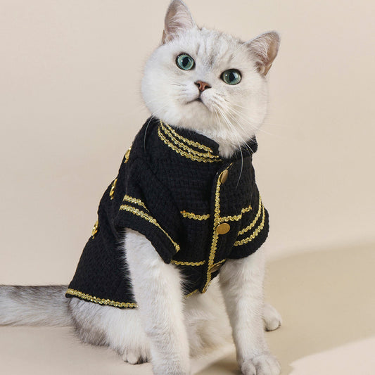 Gold Thread Pet Jacket - Trendy Polyester Dog Coat (5 Sizes)