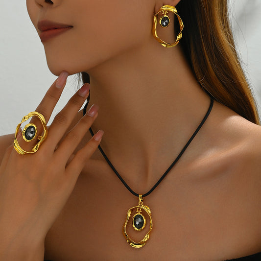 Geometric Women's Jewelry Set – Modern Alloy Necklace & Earrings