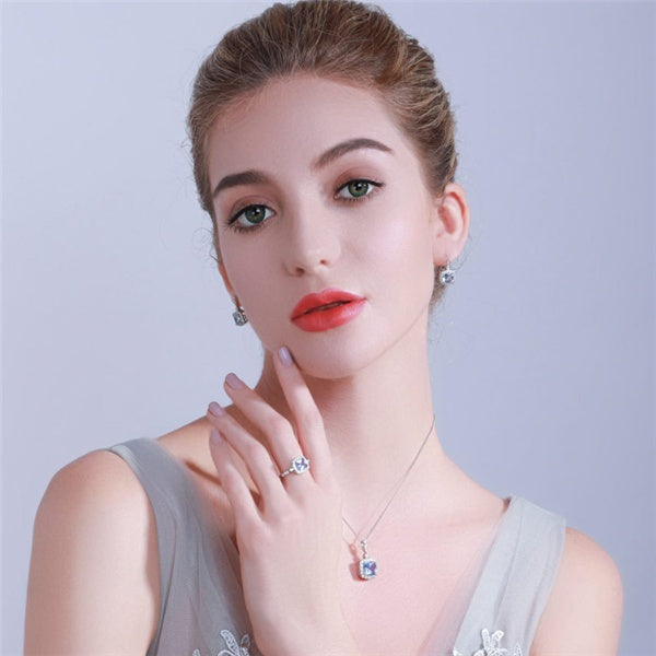Elegant S925 Sterling Silver Blue Topaz Jewelry Set – Necklace, Earrings & Bracele
