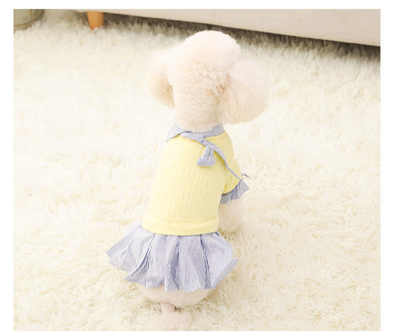 Cozy Knit Dog Clothes – Trendy Striped Shirt Dresses for Small Dogs Autumn And Winter Clothes