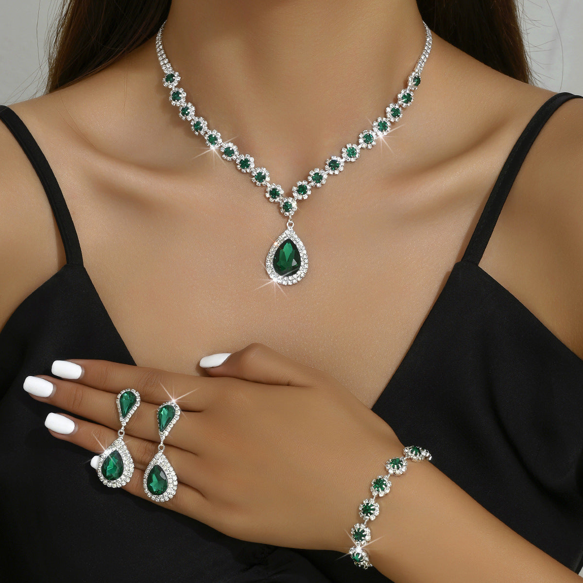 Bridal Jewelry Set – Sun & Moon Necklace, Ear Studs & Bracelet for Weddings & Special Occasions