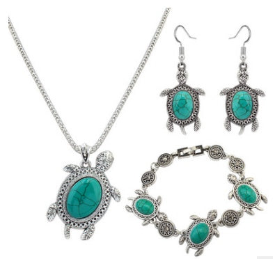 Turquoise Turtle Jewelry Set – Trendy European & American Style Necklace & Earrings