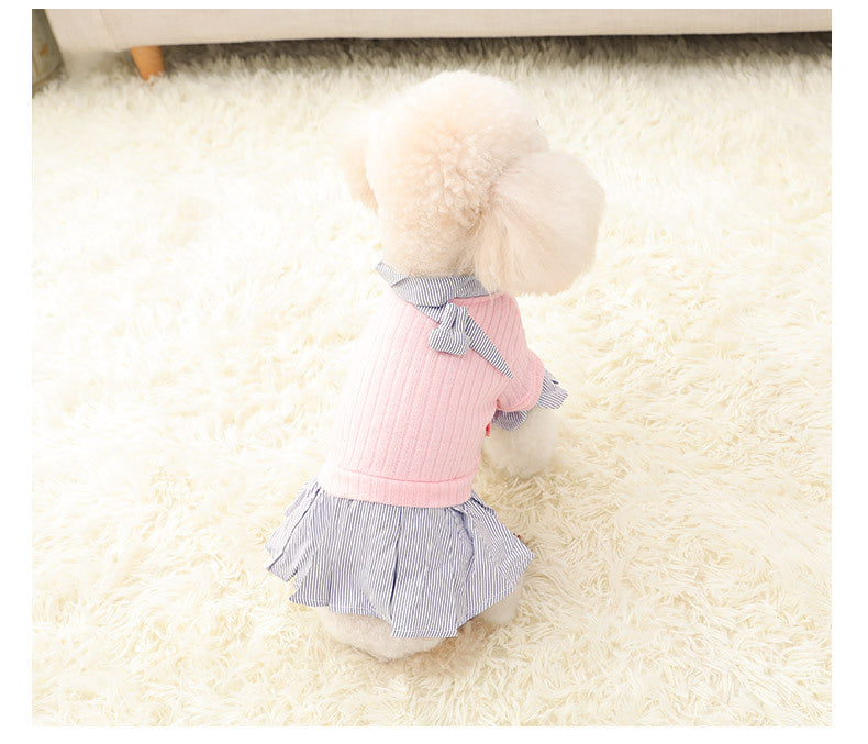 Cozy Knit Dog Clothes – Trendy Striped Shirt Dresses for Small Dogs Autumn And Winter Clothes