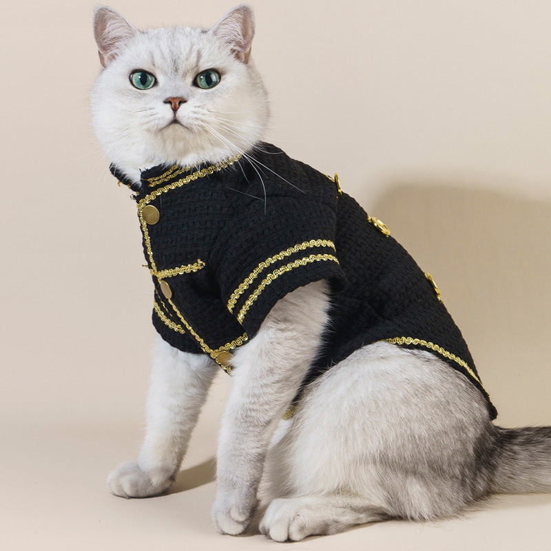 Gold Thread Pet Jacket - Trendy Polyester Dog Coat (5 Sizes)