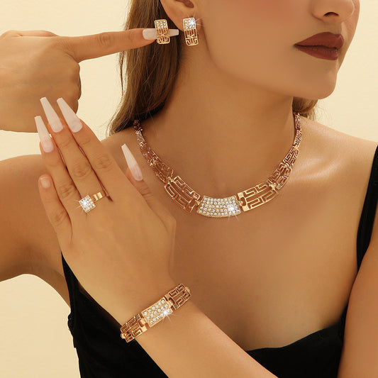 Affordable Luxury Gold Jewelry Set – Trendy Alloy Necklace & Earrings for Women