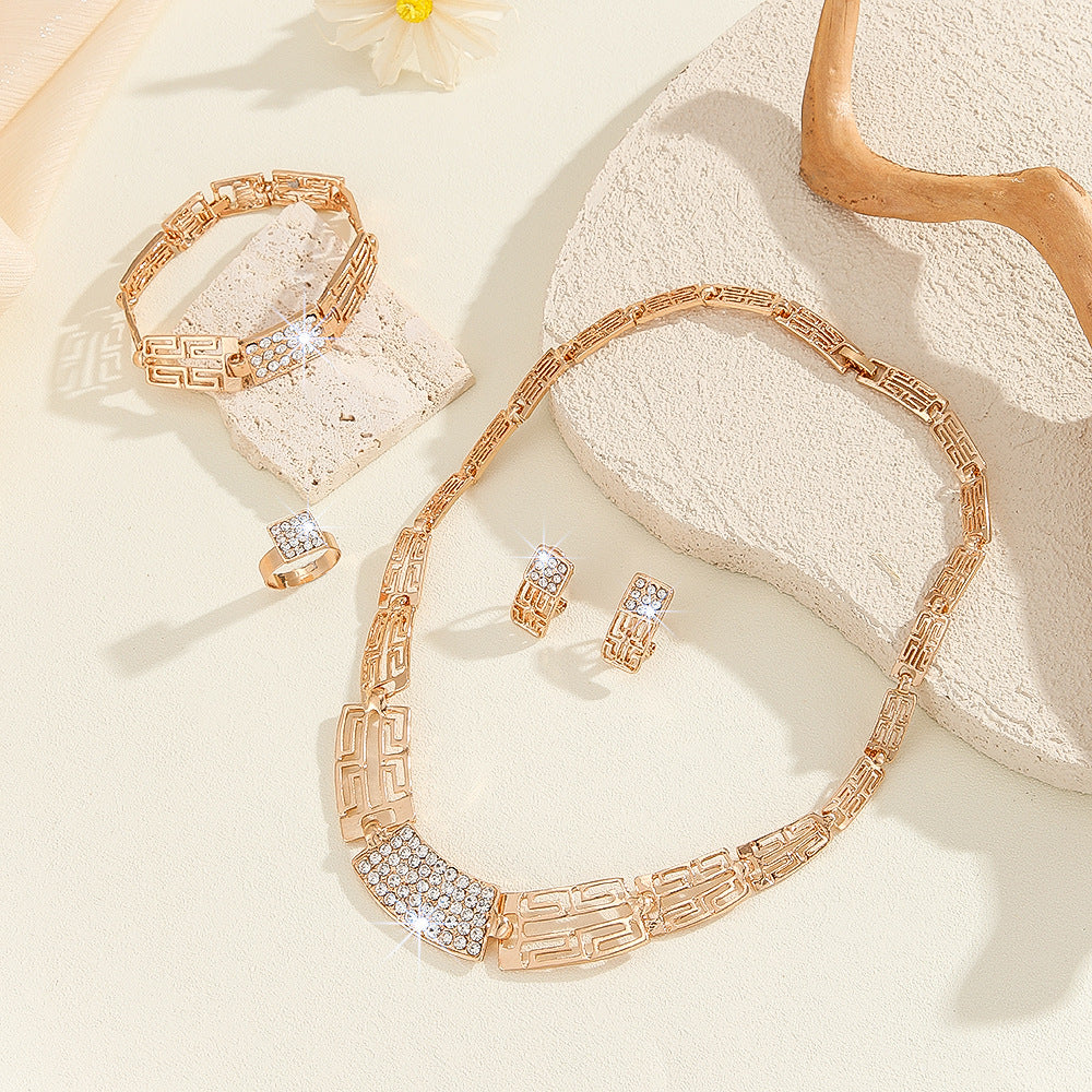 Affordable Luxury Gold Jewelry Set – Trendy Alloy Necklace & Earrings for Women