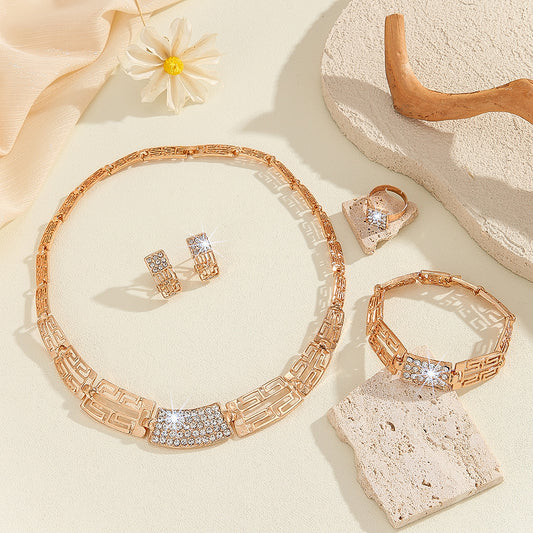 Affordable Luxury Gold Jewelry Set – Trendy Alloy Necklace & Earrings for Women