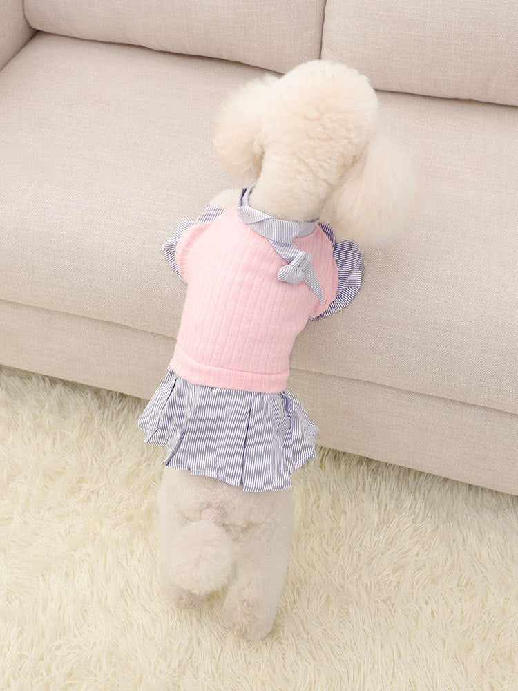 Cozy Knit Dog Clothes – Trendy Striped Shirt Dresses for Small Dogs Autumn And Winter Clothes