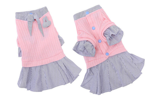 Cozy Knit Dog Clothes – Trendy Striped Shirt Dresses for Small Dogs Autumn And Winter Clothes