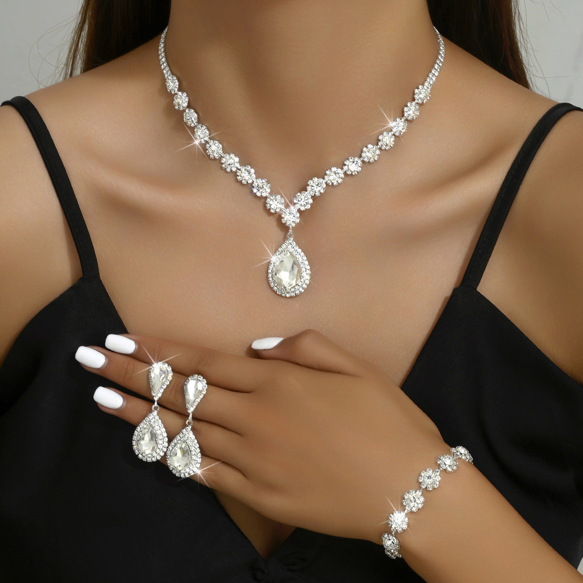 Bridal Jewelry Set – Sun & Moon Necklace, Ear Studs & Bracelet for Weddings & Special Occasions