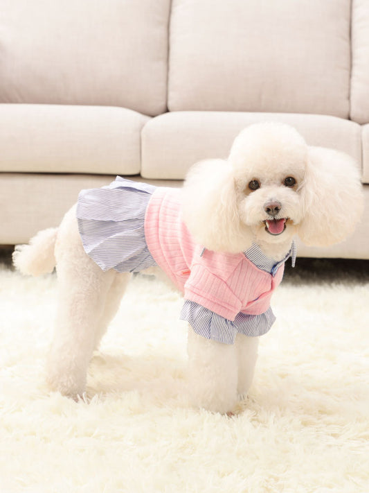 Cozy Knit Dog Clothes – Trendy Striped Shirt Dresses for Small Dogs Autumn And Winter Clothes