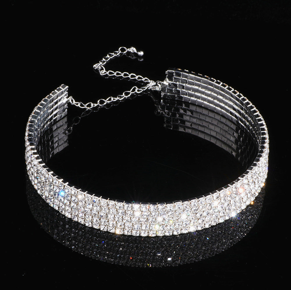 Sparkling Diamond Choker Set – 3-Piece Rhinestone Necklace, Bracelet & Earrings for Women