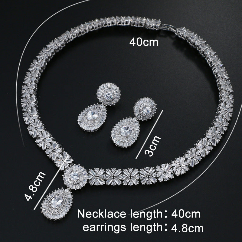Elegant Bridal Zircon Jewelry Set – Platinum/K White Gold Necklace & Earrings